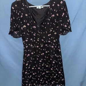 BB Dakota Black Midi Dress with Pink Floral Print